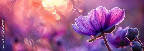 Purple Flower Field at Sunset with Blurred Background