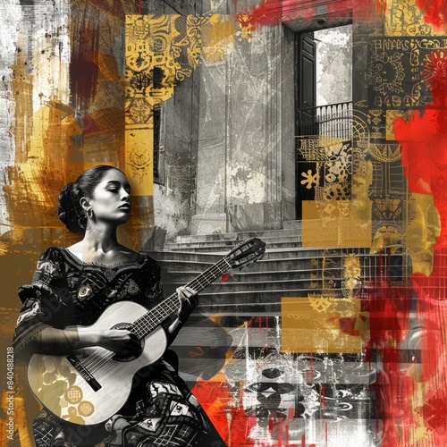 Contemporary Art Collage of Fado Performance in Tasca


