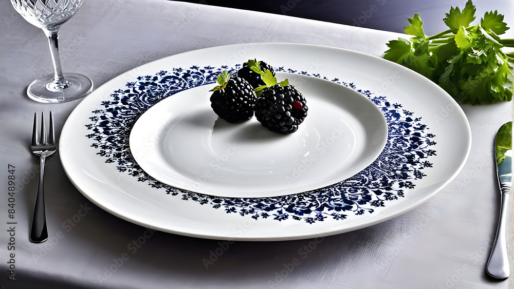 blackberries on the fancy plate, fancy dish at the restaurant, unique dish design concept, ai generated blackberries on the fancy plate, fancy dish at the restaurant, unique dish design concept, ai generated