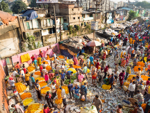 Howrah Bridge Mullick Ghat flower market, Howrah Bridge, Kolkata, West Bengal, India photo