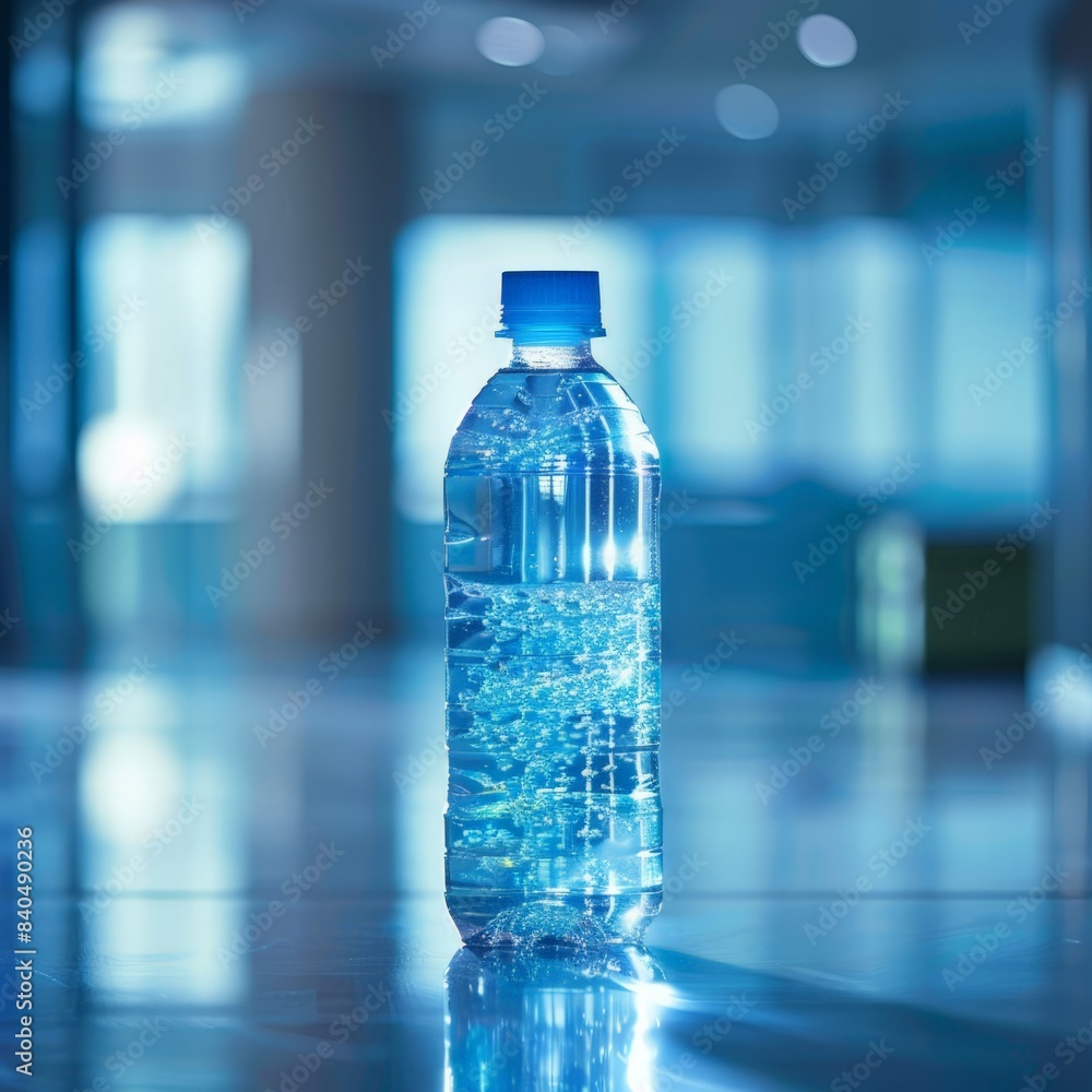 Pure Water Bottle with Ice Cubes on a Countertop Pure Water Bottle with Ice Cubes on a Countertop