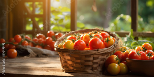 Fresh Cherry Tomatoes In Basket. Basket Full Of Ripe Tomato Harvest. Generative AI