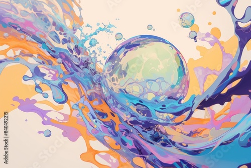 Water droplets in abstract form and vibrant creation