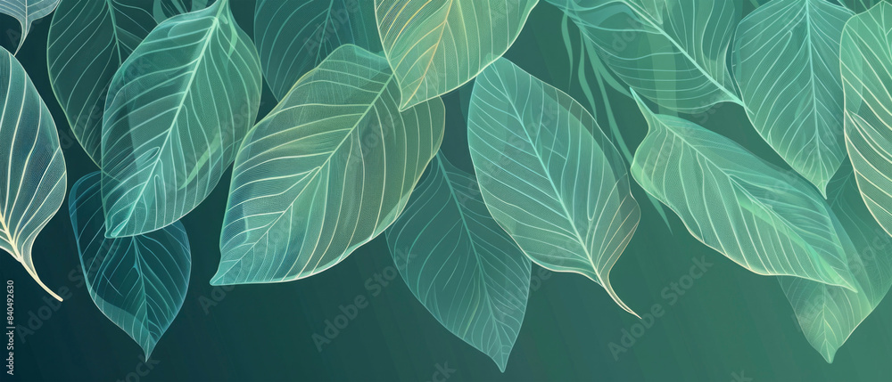 Fototapeta premium Abstract luxurious elegant floral organic texture wallpaper illustration, golden white art leaves on blue background