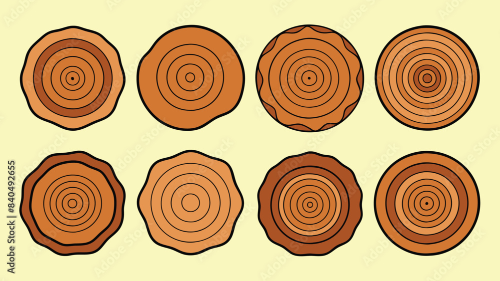 Trunks Slice Wooden log cut set. Wooden tree rings, doodle saw cut tree trunk, log ...