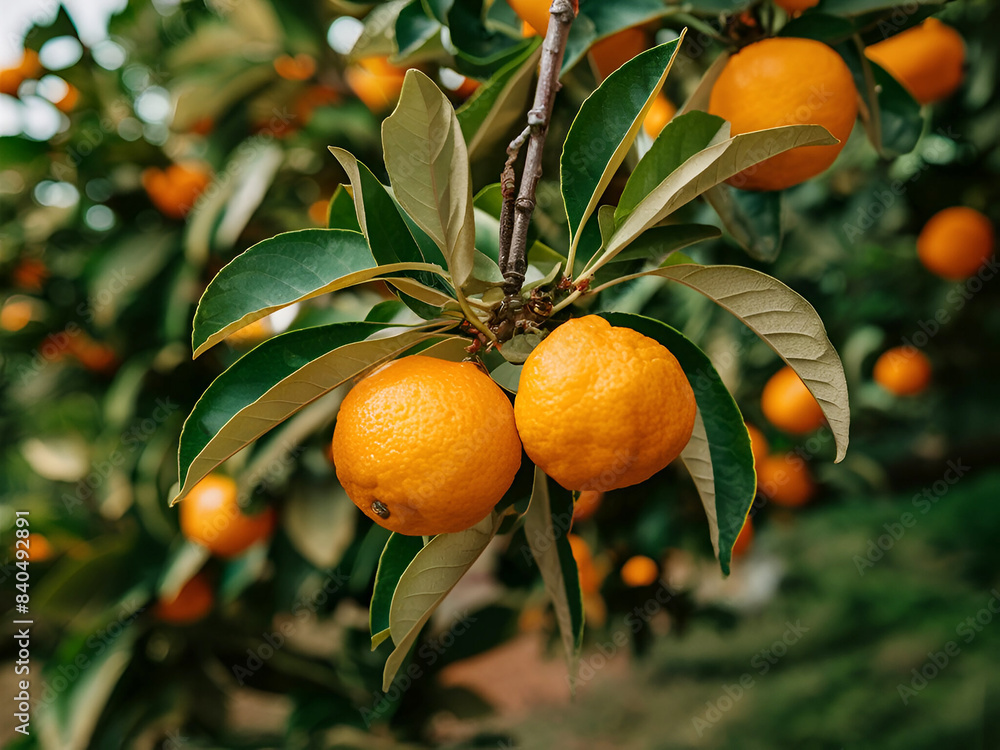 Orange trees with ripe fruits and orange garden views. Ai generative Orange trees with ripe fruits and orange garden views. Ai generative