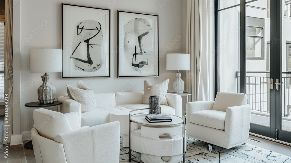 Art Home. Contemporary White Interior with paintings Art Home. Contemporary White Interior with paintings