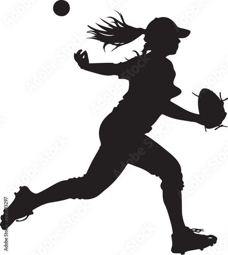 Softball Girl Vector Illustration Silhouette	
