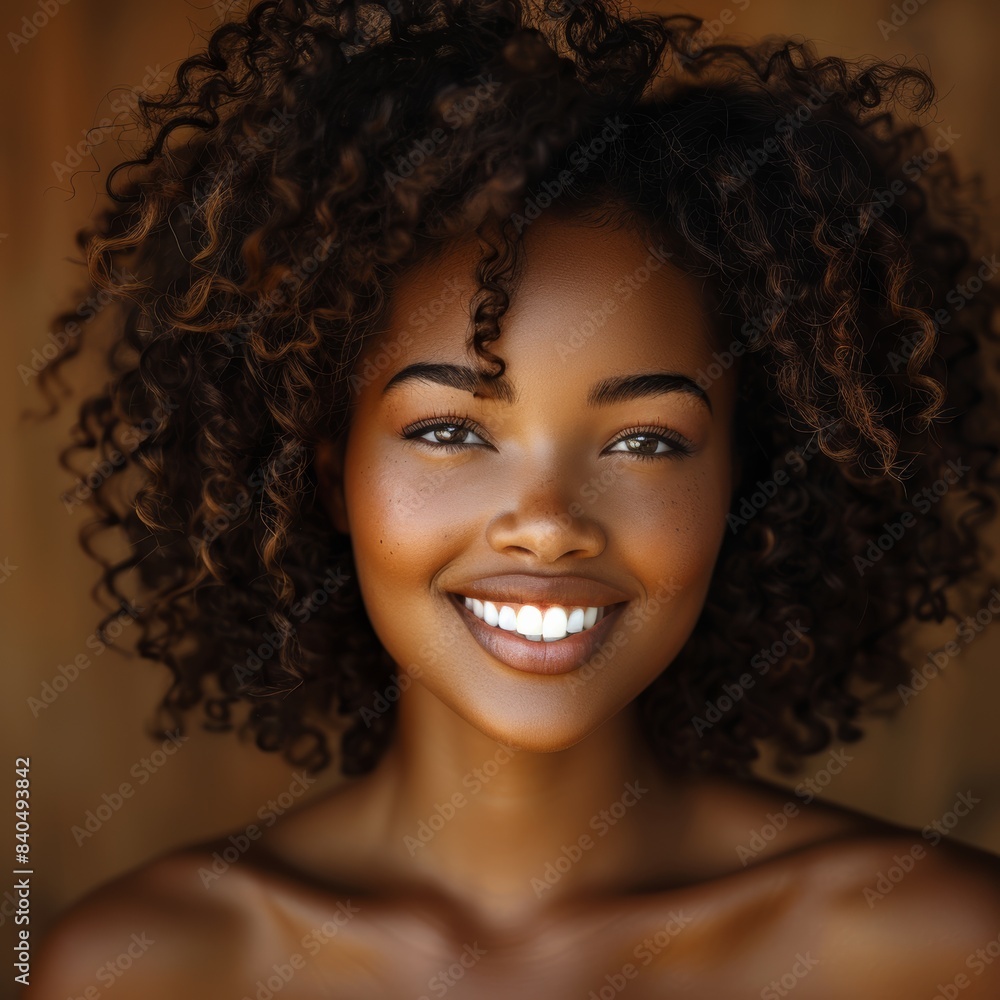 Portrait of an elegant African woman with a radiant smile and a confident look. luxurious curly hair Portrait of an elegant African woman with a radiant smile and a confident look. luxurious curly hair