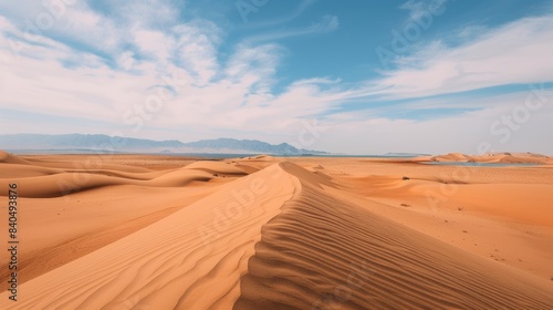 Landscape , Sand dunes, desert, fantasy art, daytime, hot weather. 
