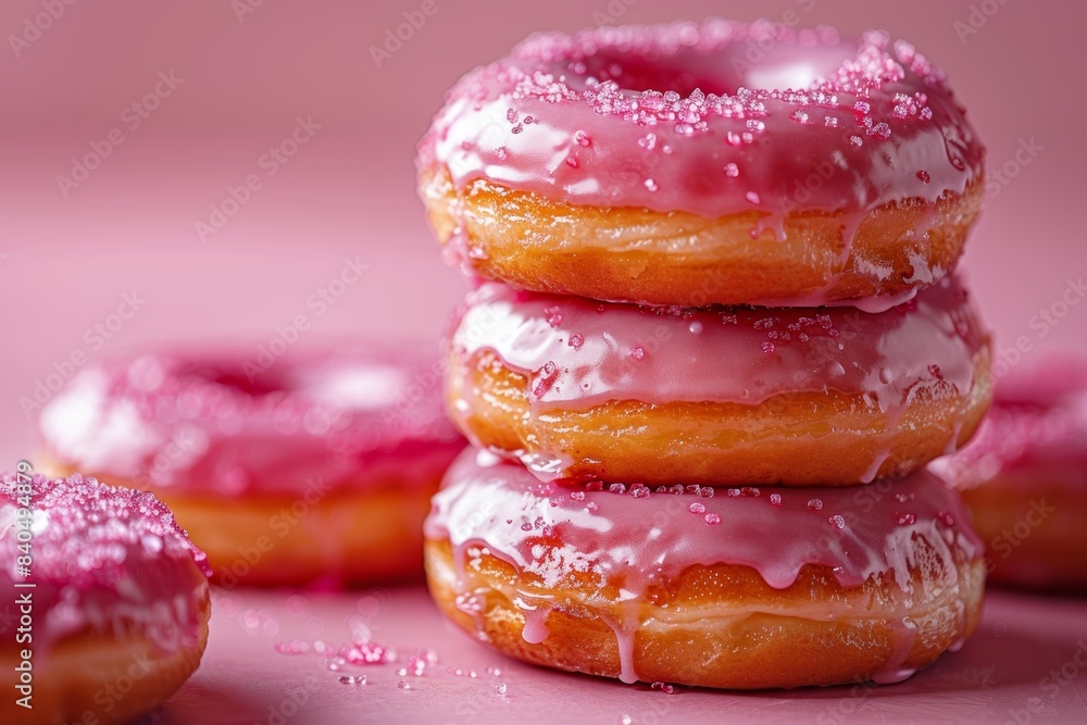 stack of glazed donuts in bright pink colors stack of glazed donuts in bright pink colors