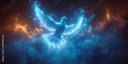 Holy Spirit in the form of a dove. Christian Pentecost illustration