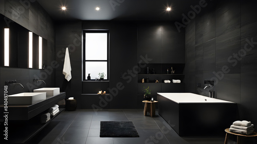 Wallpaper Mural Interior modern dark bathroom, Minimalism Generative AI Torontodigital.ca