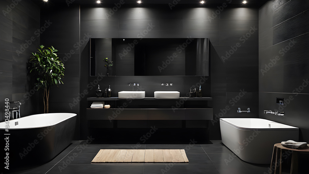 Interior modern dark bathroom, Minimalism Generative AI Interior modern dark bathroom, Minimalism Generative AI