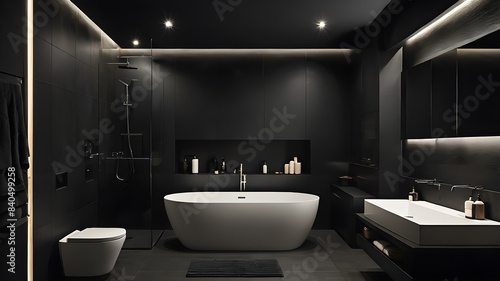 Interior modern dark bathroom  Minimalism Generative AI