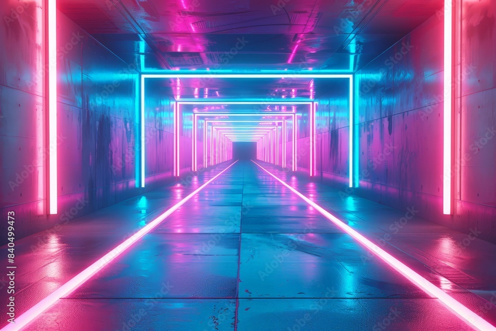 Vibrant Neon Tunnel Hallway Interior Vibrant Neon Tunnel Hallway Interior