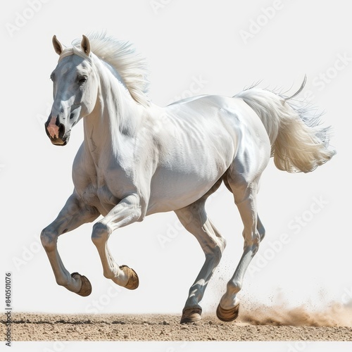 White horse running  full body shot on white background