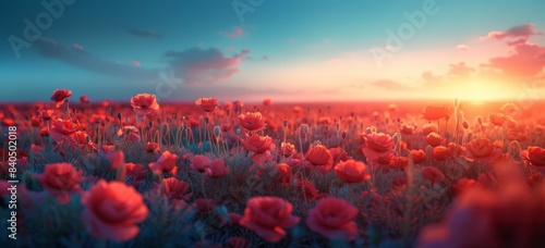 Serene Sunset Field of Poppies