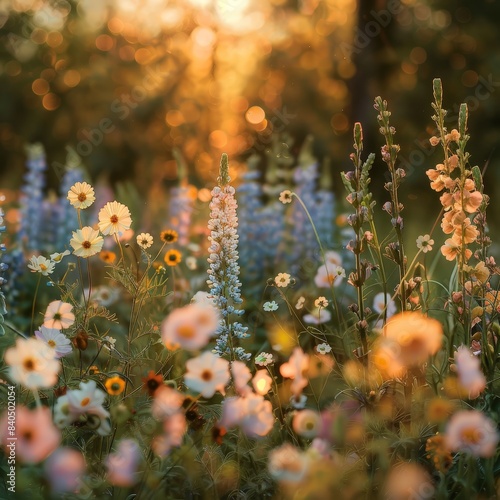 Radiant Wildflower Field at Sunset