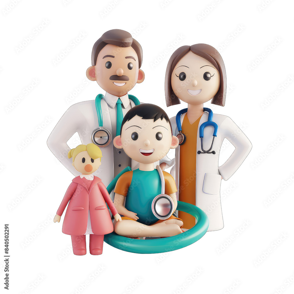 character illustration of a happy family with two doctors isolated on transparent background character illustration of a happy family with two doctors isolated on transparent background