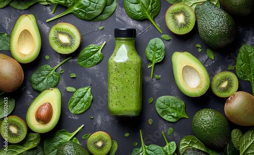 Green Smoothie With Avocado, Kiwi, and Spinach