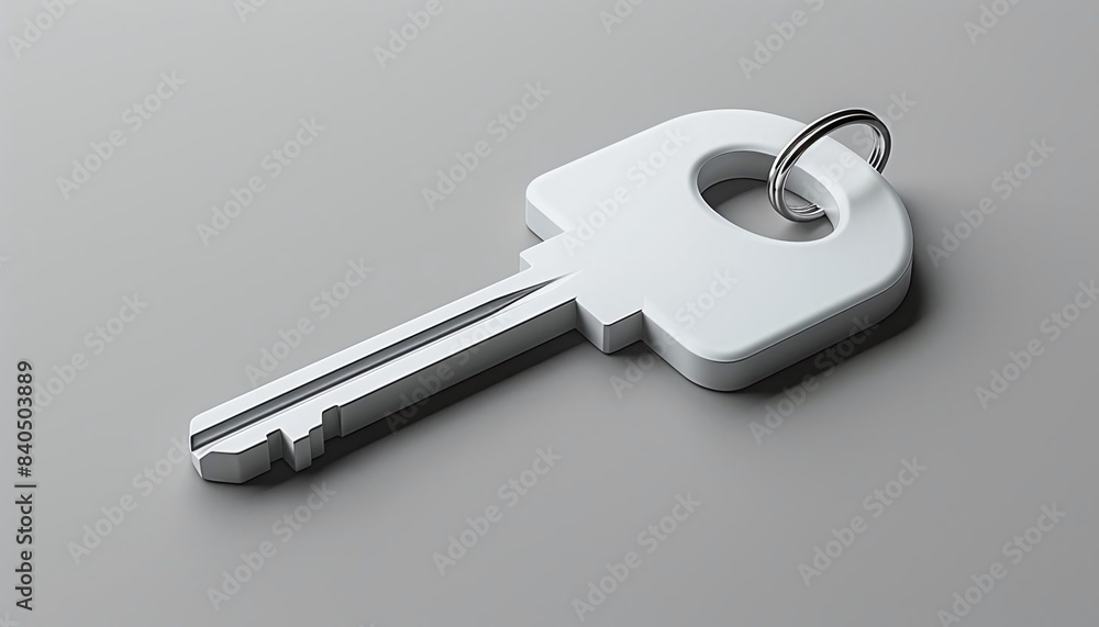 A single key icon in the lowerright third on a solid light gray background A single key icon in the lowerright third on a solid light gray background
