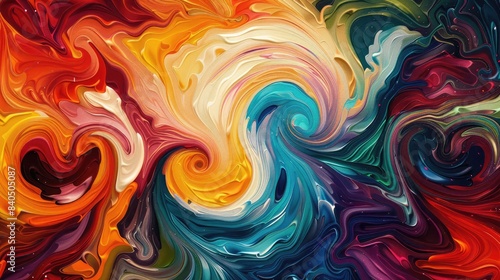 Abstract painting background featuring bold, swirling patterns in bright colors, evoking a sense of movement and energy