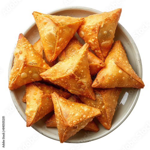 Samosas are a popular Indian snack made from a pastry shell filled with spiced potatoes, peas, and onions. isolated on transparent background photo