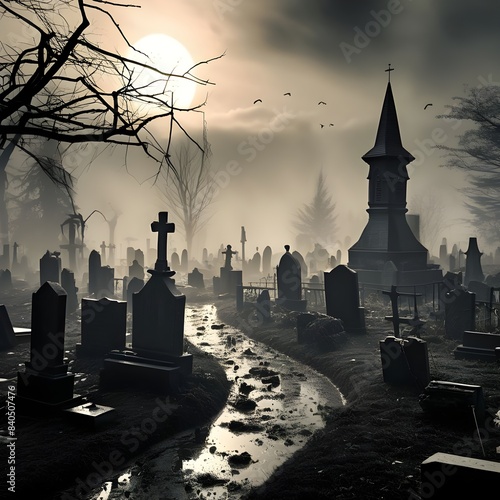 a haunting graveyard scene