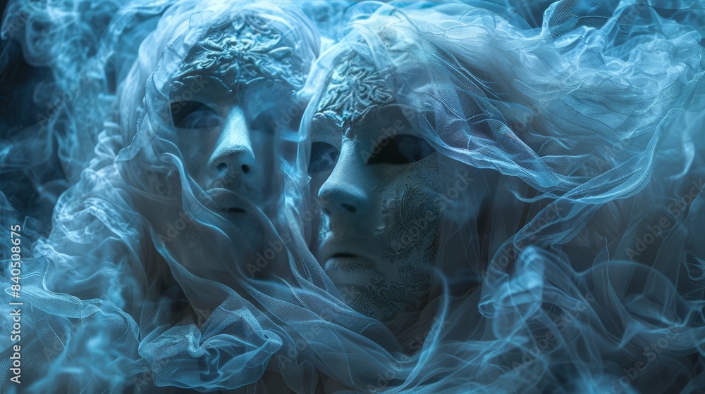Creepy Ghostly Figures Amidst Blue Smoke Creepy Ghostly Figures Amidst Blue Smoke