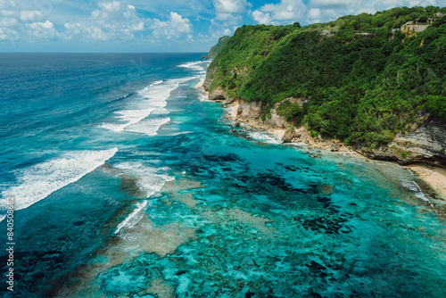 Wallpaper Mural Coastline with turquoise ocean and green cliffs in Bali. Aerial view Torontodigital.ca