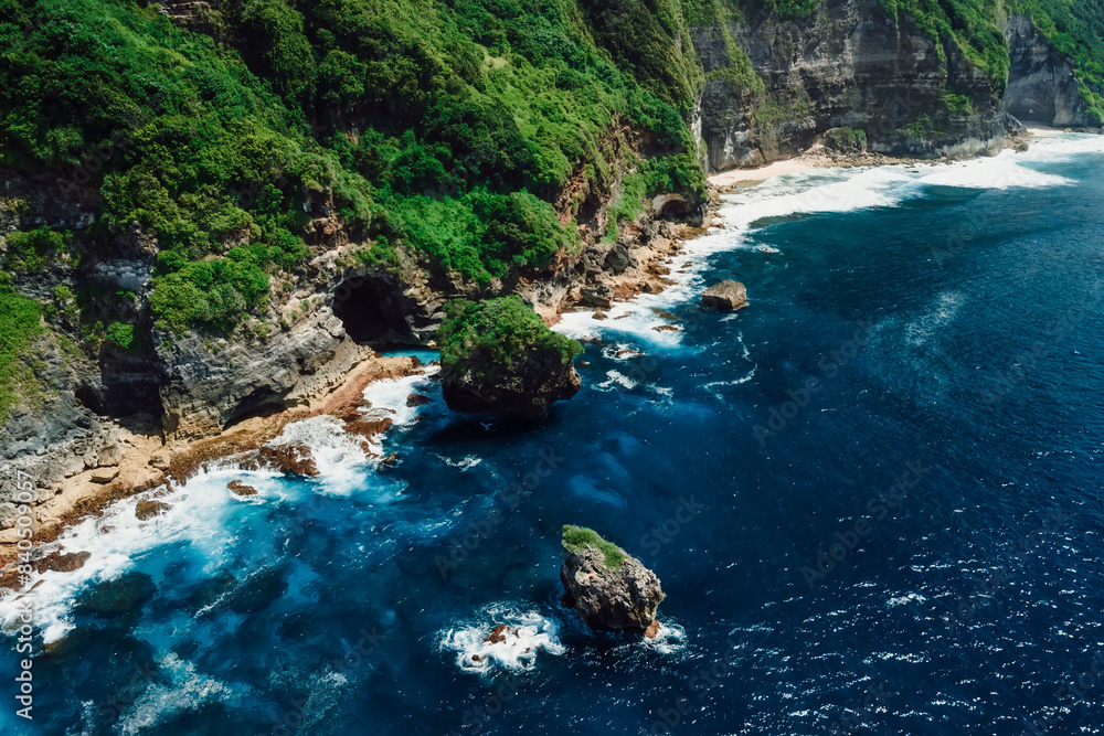 Scenic landscape with rocks on coastline and ocean. Aerial view Scenic landscape with rocks on coastline and ocean. Aerial view