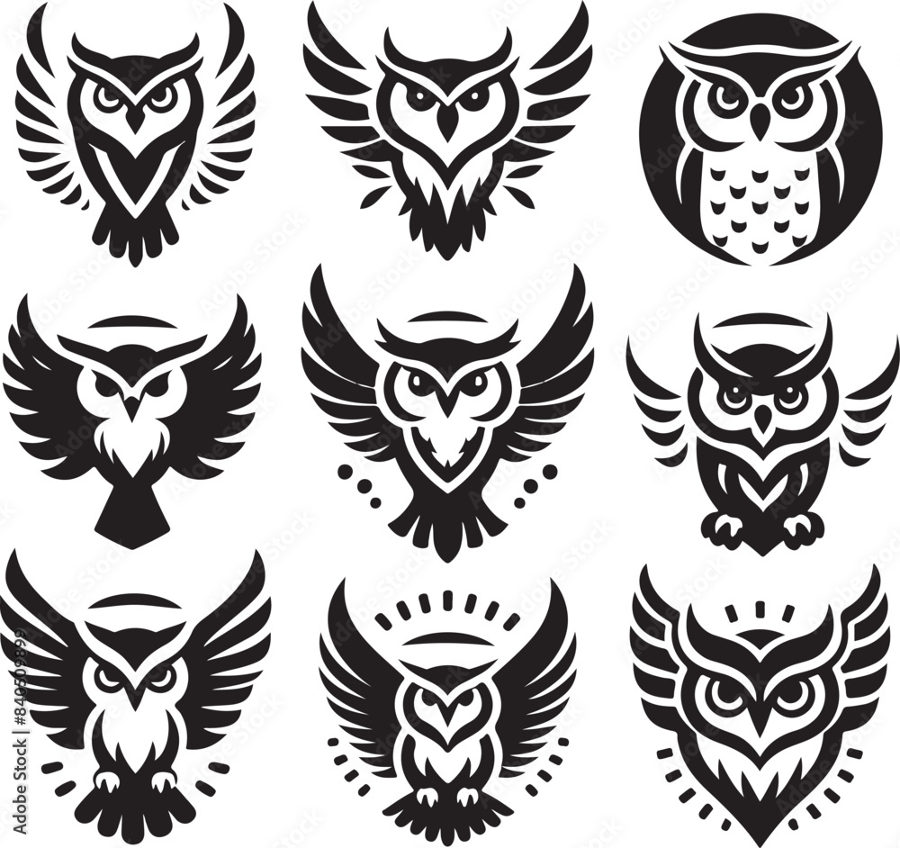 set of owls silhouettes vector illustration set of owls silhouettes vector illustration