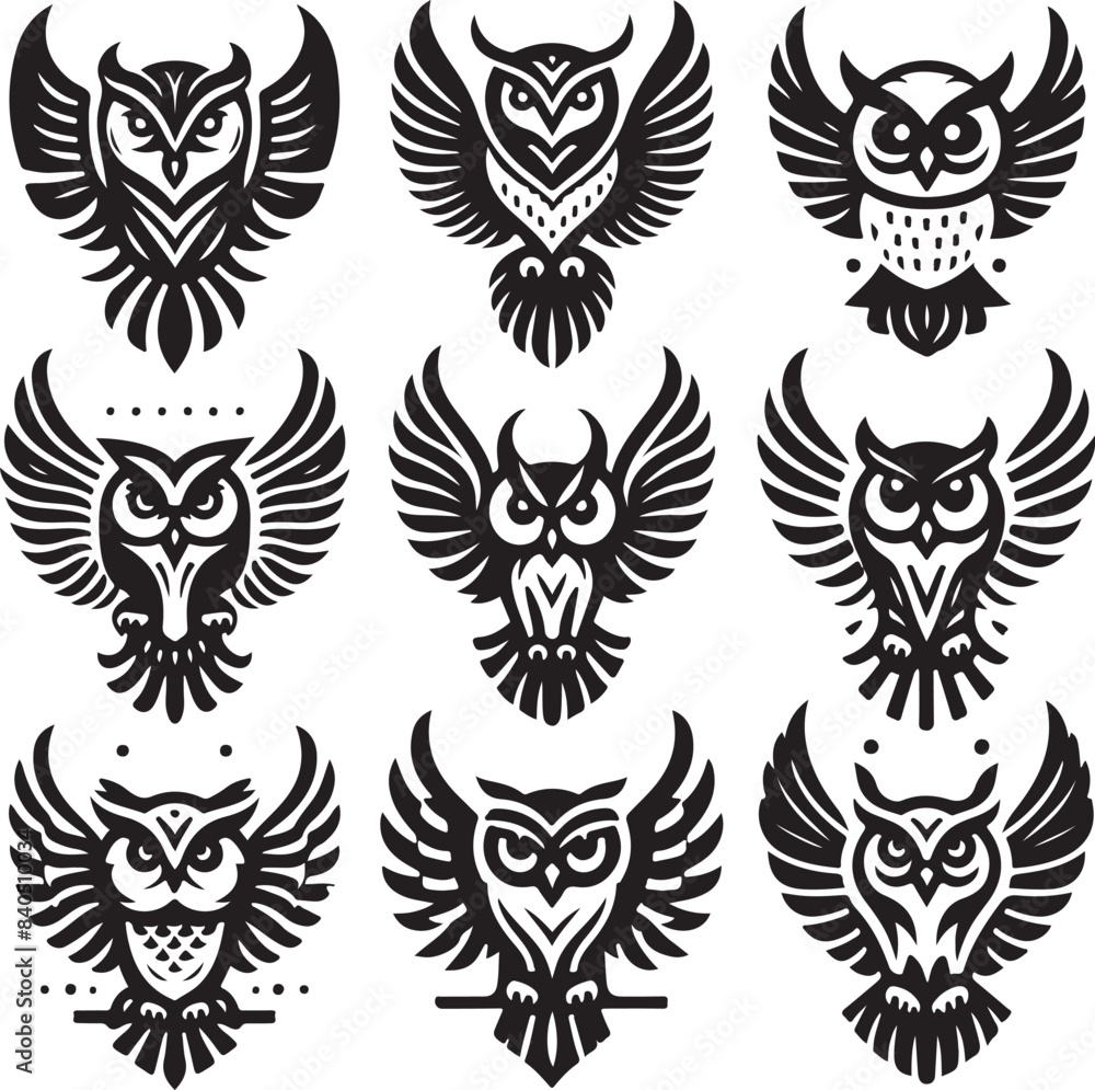 set of owls silhouettes vector illustration set of owls silhouettes vector illustration