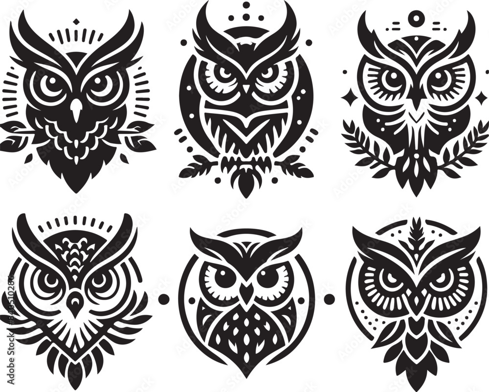 set of owls silhouettes vector illustration set of owls silhouettes vector illustration