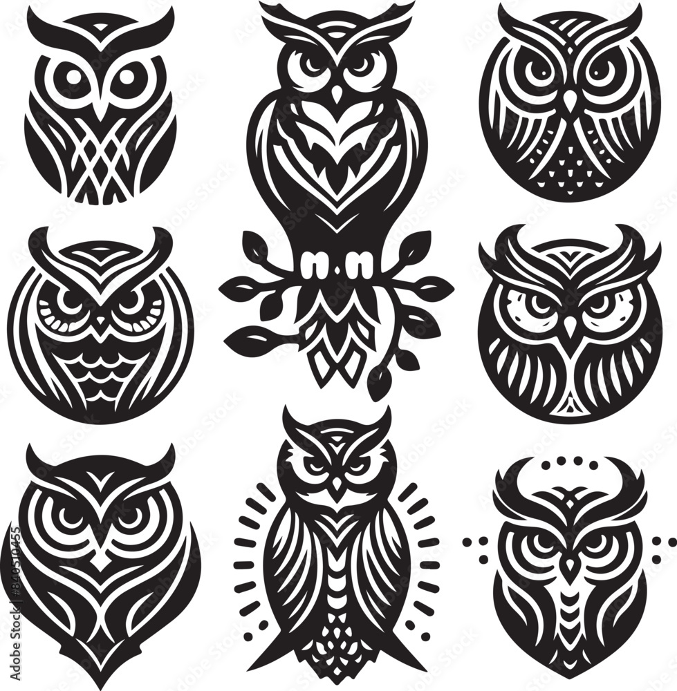 set of owls  silhouettes  vector illustration  