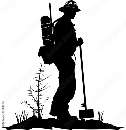 Silhouette of Firefighter with Equipment Symbolizing Bravery and Service