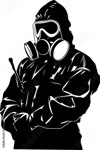 Vector Silhouette of Person in Hazmat Suit and Gas Mask