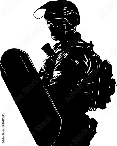 Silhouette of Riot Officer with Shield - Strength and Protection