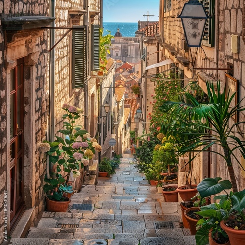Narrow street. Old city. Holidays in Croatia. Streets of Dubrovnik