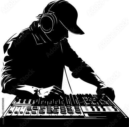 Silhouette of DJ Mixing Music at Turntables