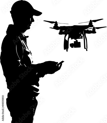 Silhouette of Man Operating Drone in Flight