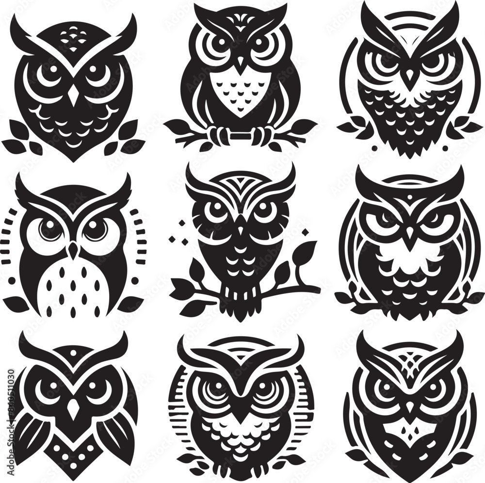 Fototapeta premium set of owls silhouettes vector illustration