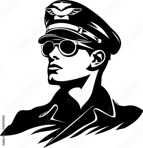 Stylized Military Officer Illustration with Sunglasses