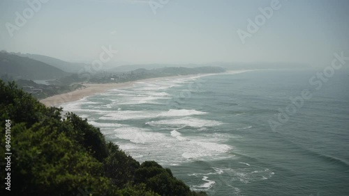 View of Indian Ocean and dramatic coastline at Wilderness from Dolphin Point, Wilderness, Western Cape Province, South Africa, Africa