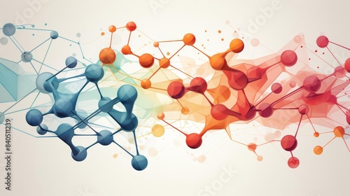 Chitin molecular structure flat design, top view, biochemistry theme, cartoon drawing, colored pastel