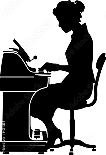 Silhouette of Woman Typing at Vintage Typewriter