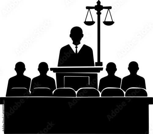 Silhouette of Courtroom Scene with Judge and Jury