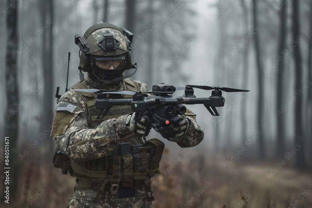 soldier in military clothes using modern drone with copy space soldier in military clothes using modern drone with copy space