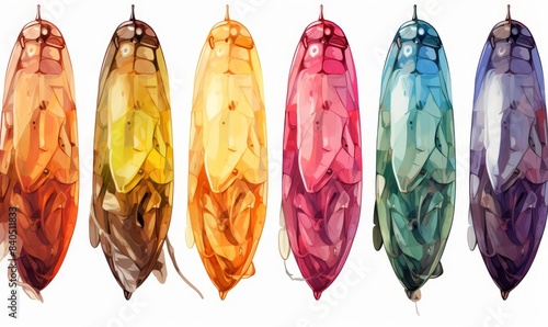 Chrysalis pupa flat design, top view, conservation theme, watercolor, splitcomplementary color scheme photo